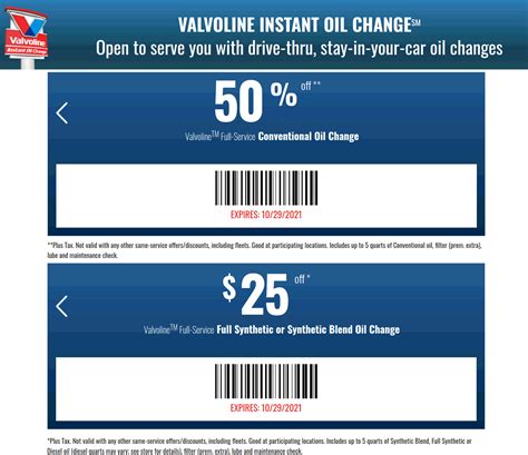 coupons for valvoline oil change